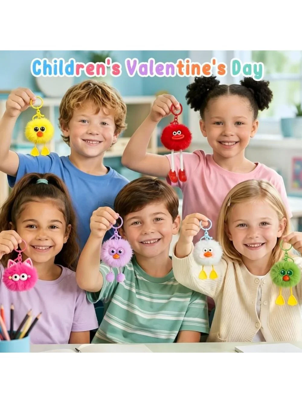 Fuzzy Plush Keychains Bulk - Cute Party Favors for Kids' Birthdays & Events